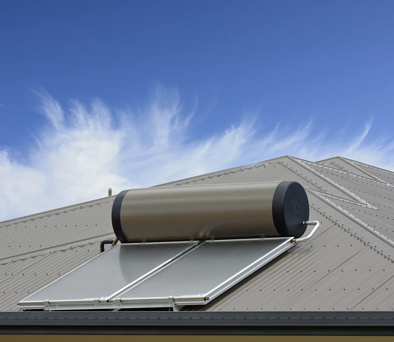 Solar panels on roof to heat water from the sun